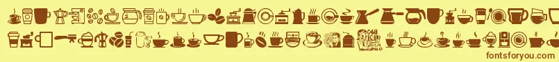 フォントCoffeeIcons – 茶色の文字が黄色の背景にあります。