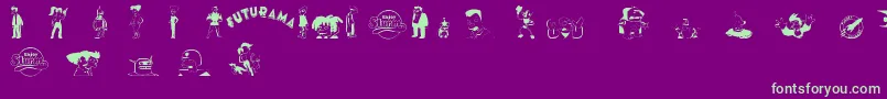 フォントFuturamaDingbats – 紫の背景に緑のフォント