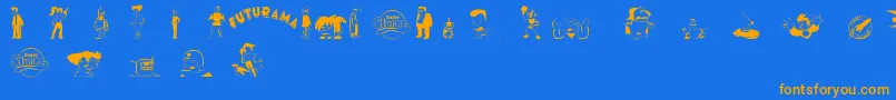 Weitere Informationen zur FuturamaDingbats-Schriftart FuturamaDingbats-Schriftart – Orangefarbene Schriften auf blauem Hintergrund