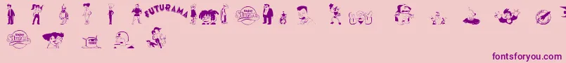 Więcej informacji o czcionce FuturamaDingbats Czcionka FuturamaDingbats – fioletowe czcionki na różowym tle