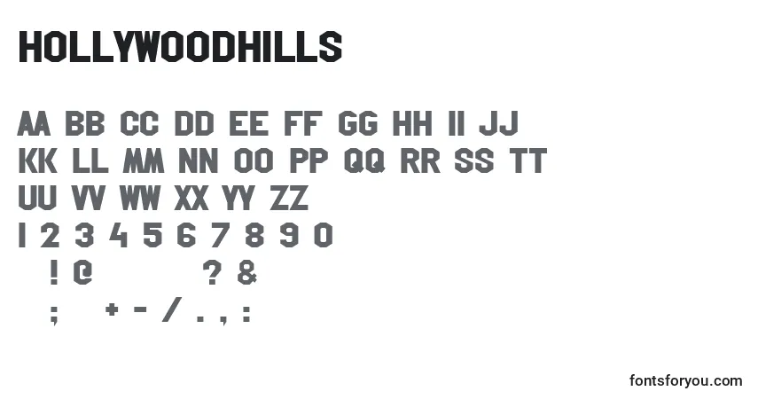 Шрифт Hollywoodhills – алфавит, цифры, специальные символы