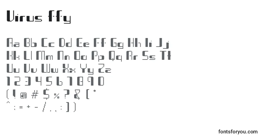 Schriftart Virus ffy – Alphabet, Zahlen, spezielle Symbole