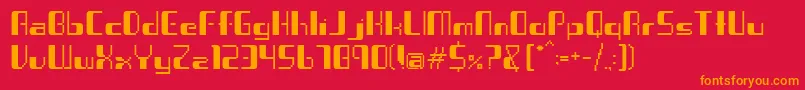 Virus ffy-Schriftart – Orangefarbene Schriften auf rotem Hintergrund