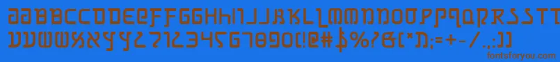 フォントGrimlordb – 茶色の文字が青い背景にあります。