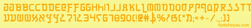 フォントGrimlordb – オレンジの文字が黄色の背景にあります。