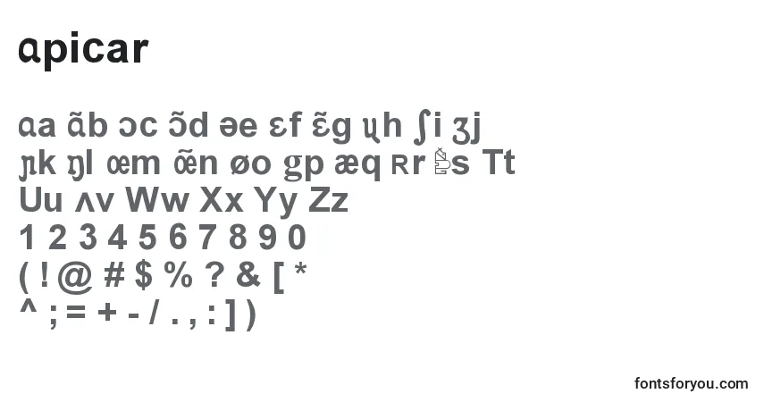 A fonte Apicar – alfabeto, números, caracteres especiais