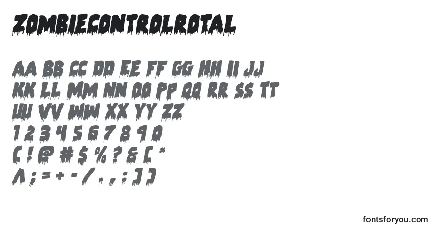 Zombiecontrolrotal-fontti – aakkoset, numerot, erikoismerkit