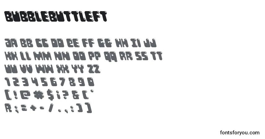 Bubblebuttleft-fontti – aakkoset, numerot, erikoismerkit