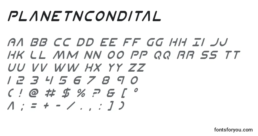 Шрифт Planetncondital – алфавит, цифры, специальные символы