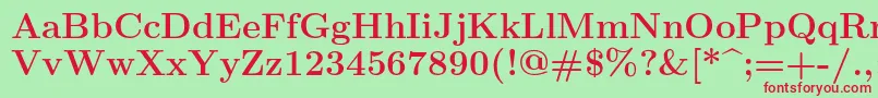 Lmroman12Bold-fontti – punaiset fontit vihreällä taustalla