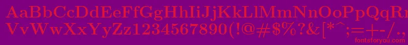 Lmroman12Bold-Schriftart – Rote Schriften auf violettem Hintergrund