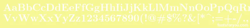 Lmroman12Bold-Schriftart – Weiße Schriften auf gelbem Hintergrund