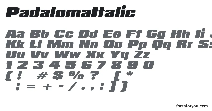 Police PadalomaItalic - Alphabet, Chiffres, Caractères Spéciaux