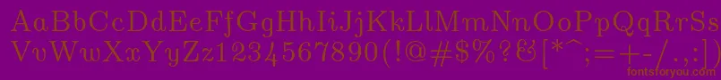 Lmromanunsl10Regular-Schriftart – Braune Schriften auf violettem Hintergrund
