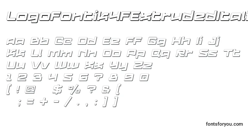 A fonte Logofontik4fExtrudedItalic – alfabeto, números, caracteres especiais