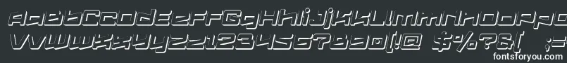 Logofontik4fExtrudedItalic-fontti – valkoiset fontit mustalla taustalla