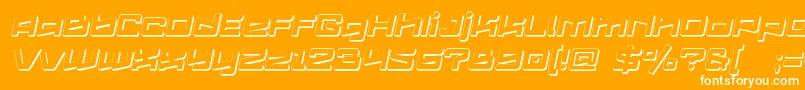 Logofontik4fExtrudedItalic-Schriftart – Weiße Schriften auf orangefarbenem Hintergrund