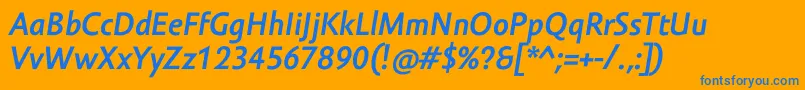 Czcionka AmorSansProBoldItalic – niebieskie czcionki na pomarańczowym tle
