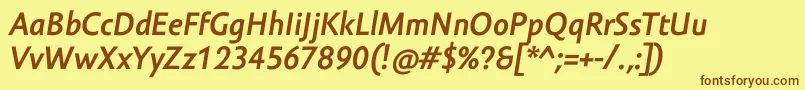 Saiba mais sobre a fonte AmorSansProBoldItalic Fonte AmorSansProBoldItalic – fontes marrons em um fundo amarelo