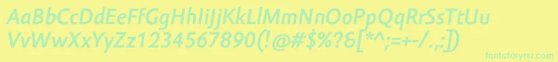 Weitere Informationen zur AmorSansProBoldItalic-Schriftart AmorSansProBoldItalic-Schriftart – Grüne Schriften auf gelbem Hintergrund