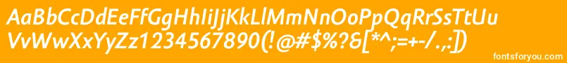 AmorSansProBoldItalic-fontti – valkoiset fontit oranssilla taustalla