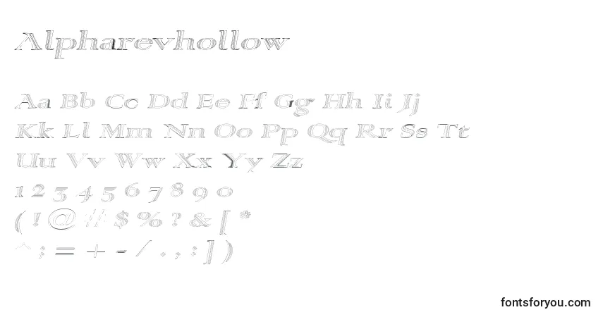 Czcionka Alpharevhollow – alfabet, cyfry, specjalne znaki