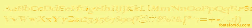フォントAlpharevhollow – オレンジの文字が黄色の背景にあります。