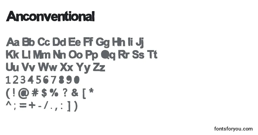 Czcionka Anconventional – alfabet, cyfry, specjalne znaki
