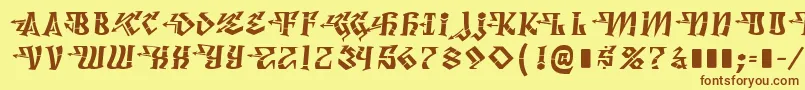 フォントDegrassiFront – 茶色の文字が黄色の背景にあります。