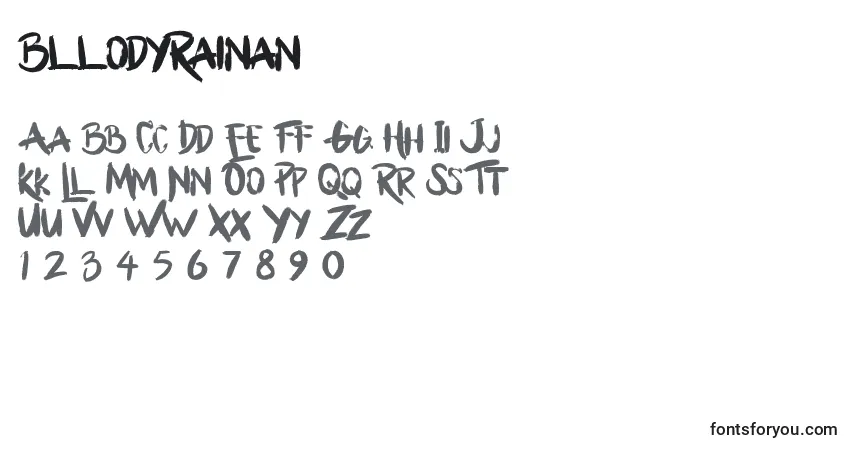 BllodyRainan-fontti – aakkoset, numerot, erikoismerkit