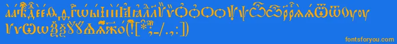 フォントPochaevskUcs – オレンジ色の文字が青い背景にあります。