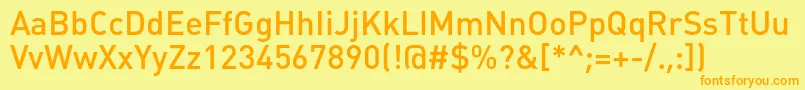 フォントPlumbmediumc – オレンジの文字が黄色の背景にあります。