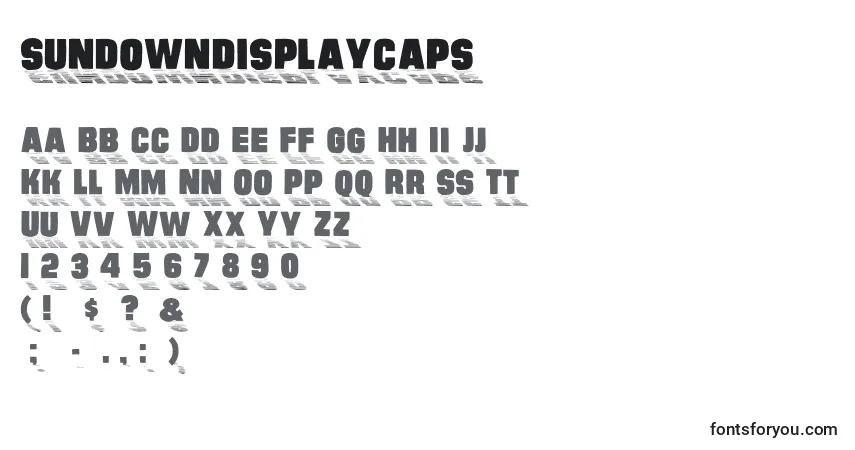 Sundowndisplaycaps-fontti – aakkoset, numerot, erikoismerkit