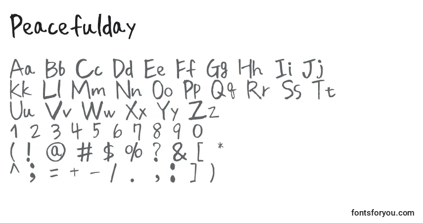 A fonte Peacefulday – alfabeto, números, caracteres especiais