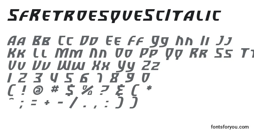 Fuente SfRetroesqueScItalic - alfabeto, números, caracteres especiales