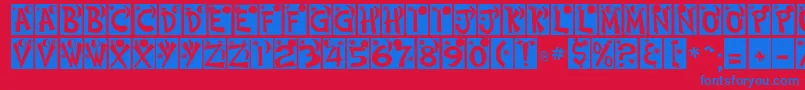 HimmelNormalDb-Schriftart – Blaue Schriften auf rotem Hintergrund