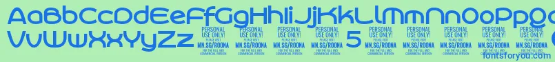 Czcionka RoonasansboPersonalUse – niebieskie czcionki na zielonym tle