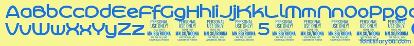 RoonasansboPersonalUseフォントについての詳細 フォントRoonasansboPersonalUse – 青い文字が黄色の背景にあります。