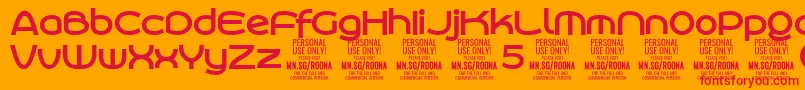RoonasansboPersonalUse-fontti – punaiset fontit oranssilla taustalla