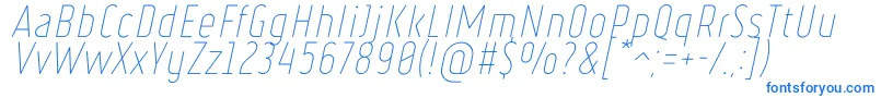 フォントRulerThinItalic – 白い背景に青い文字