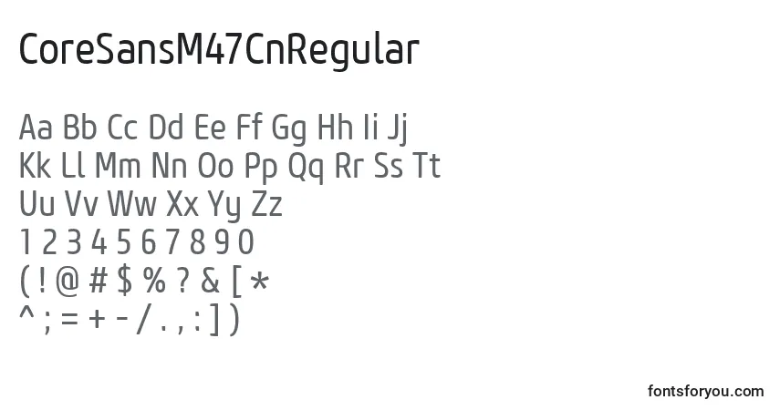 Czcionka CoreSansM47CnRegular – alfabet, cyfry, specjalne znaki