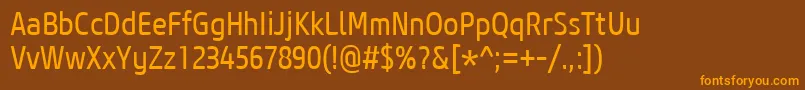 CoreSansM47CnRegular-Schriftart – Orangefarbene Schriften auf braunem Hintergrund
