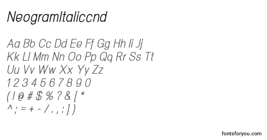 A fonte NeogramItaliccnd – alfabeto, números, caracteres especiais