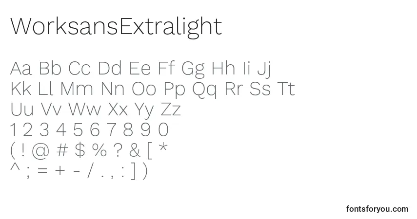 Schriftart WorksansExtralight – Alphabet, Zahlen, spezielle Symbole