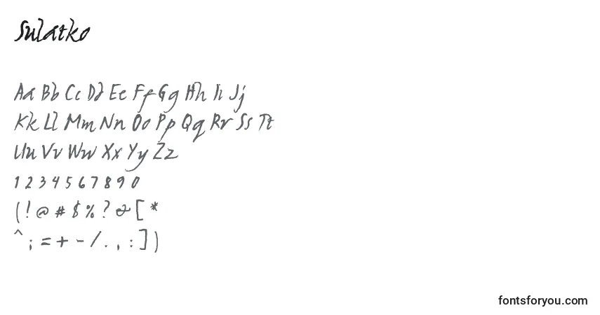 Czcionka Sulatko – alfabet, cyfry, specjalne znaki