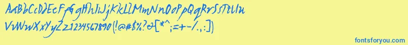 フォントSulatko – 青い文字が黄色の背景にあります。