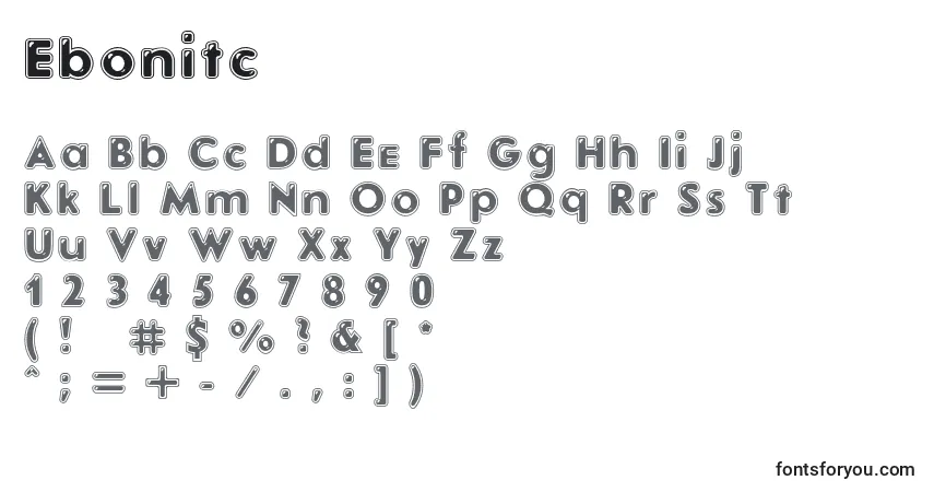 A fonte Ebonitc – alfabeto, números, caracteres especiais