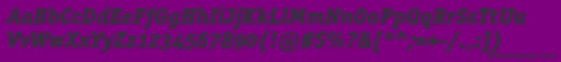 OfficinaserifextraboldoscItalic-fontti – mustat fontit violetilla taustalla