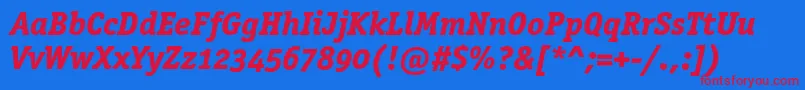 OfficinaserifextraboldoscItalic-Schriftart – Rote Schriften auf blauem Hintergrund