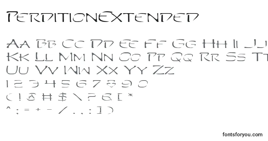 Czcionka PerditionExtended – alfabet, cyfry, specjalne znaki